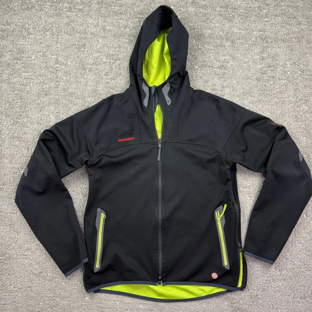 Mammut Windstopper Soft Shell Hooded Jacket Men's L Black Full Zip Swiss Tech